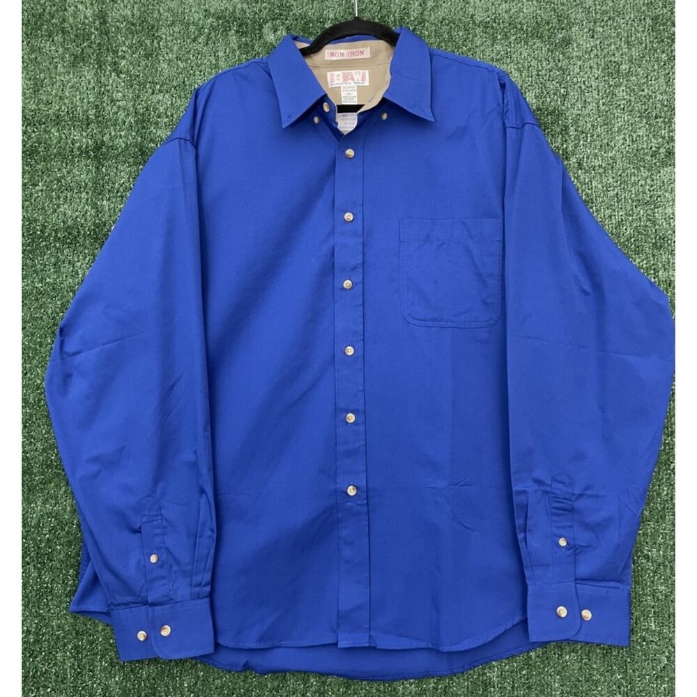 BAW Athletic Wear NON-Iron Shirt Button Down Blue Men's Size 2XL Pocket